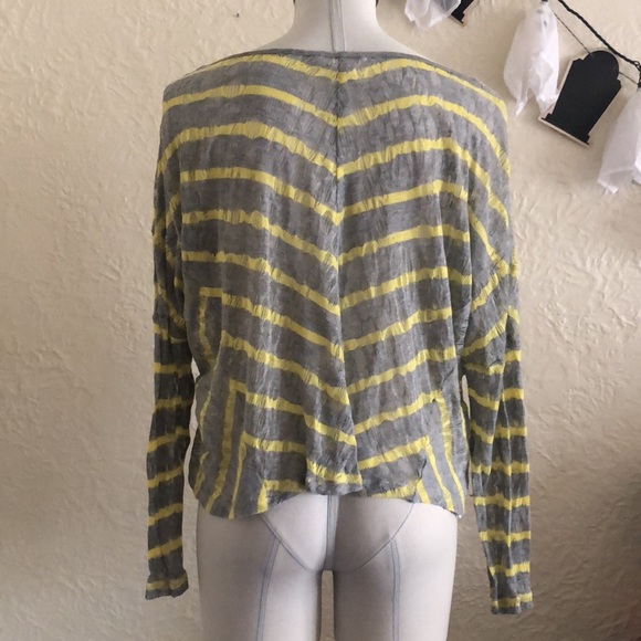 BCBG Generation Light Gray Yellow Sheer Slouchy Striped Openwork Sweater - Picture 5 of 9